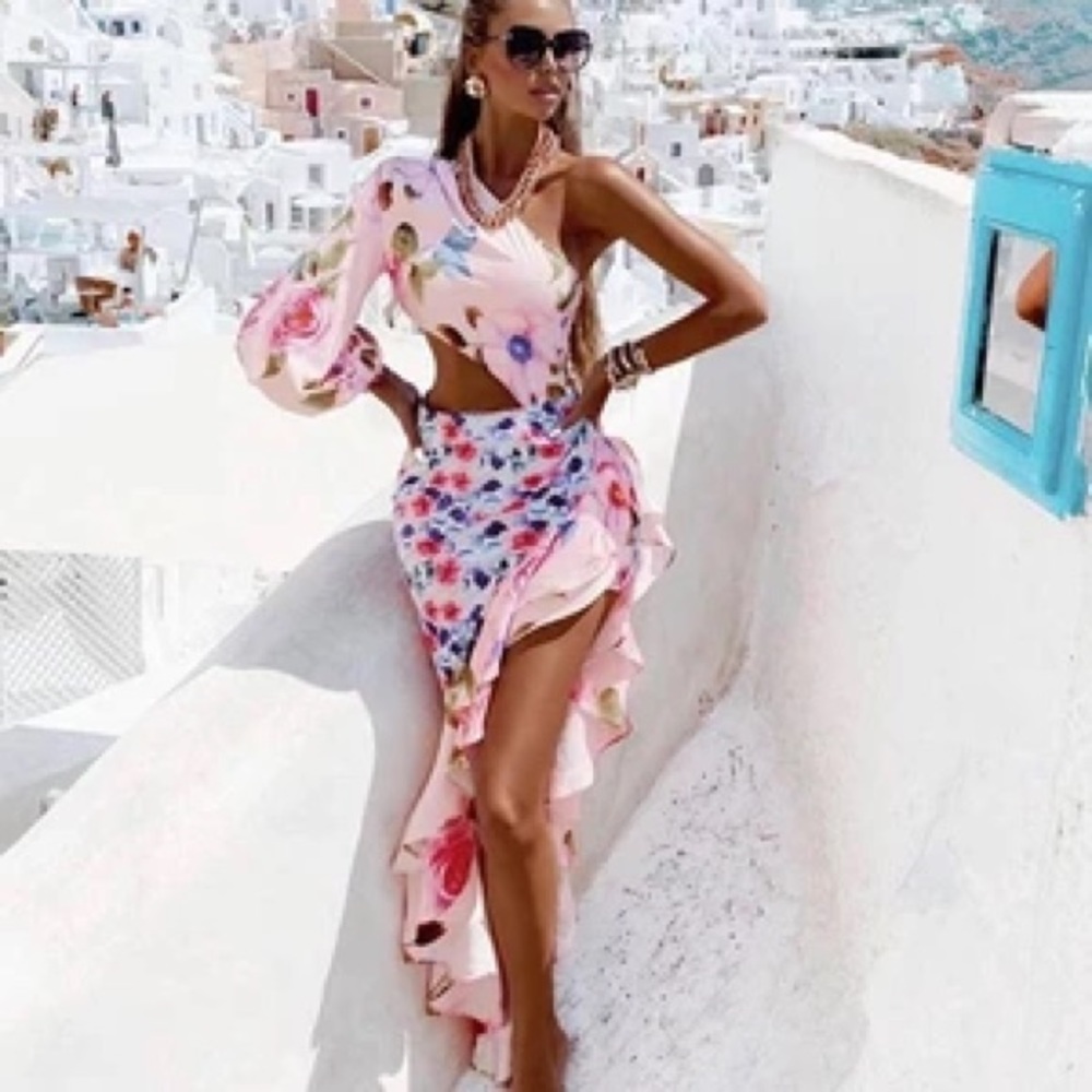 Comino Couture London Rose One Sleeve Midi Dress 4